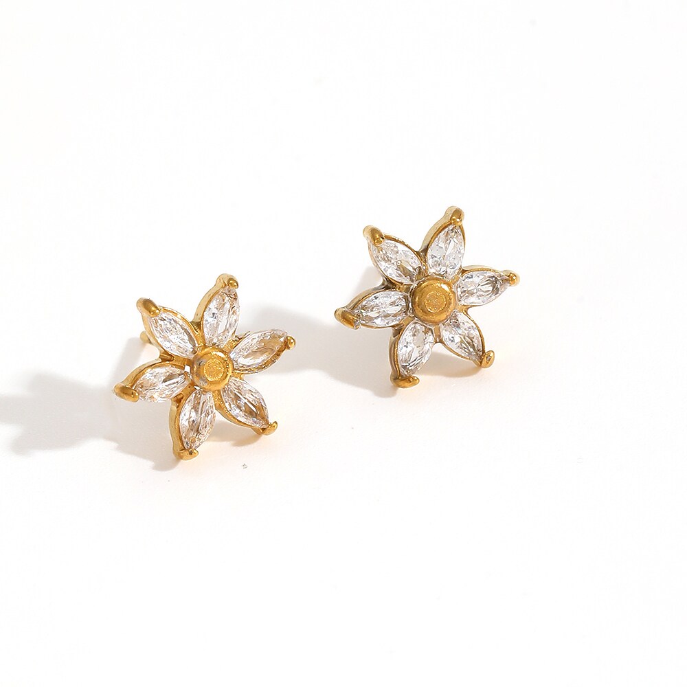 1 Pair Simple Series Daily Flower Stainless Steel 18K Gold Plated Women's Stud Earrings h5 